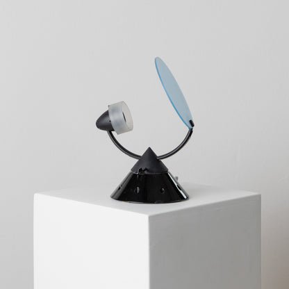 Lampe de table vintage Sestante verre bleu métal noir design Memphis années 1980