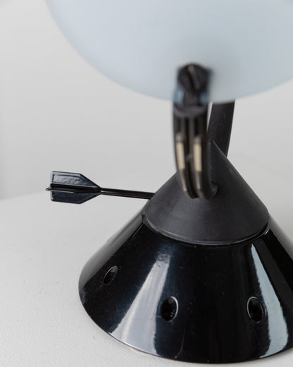 Lampe de table vintage Sestante verre bleu métal noir design Memphis années 1980