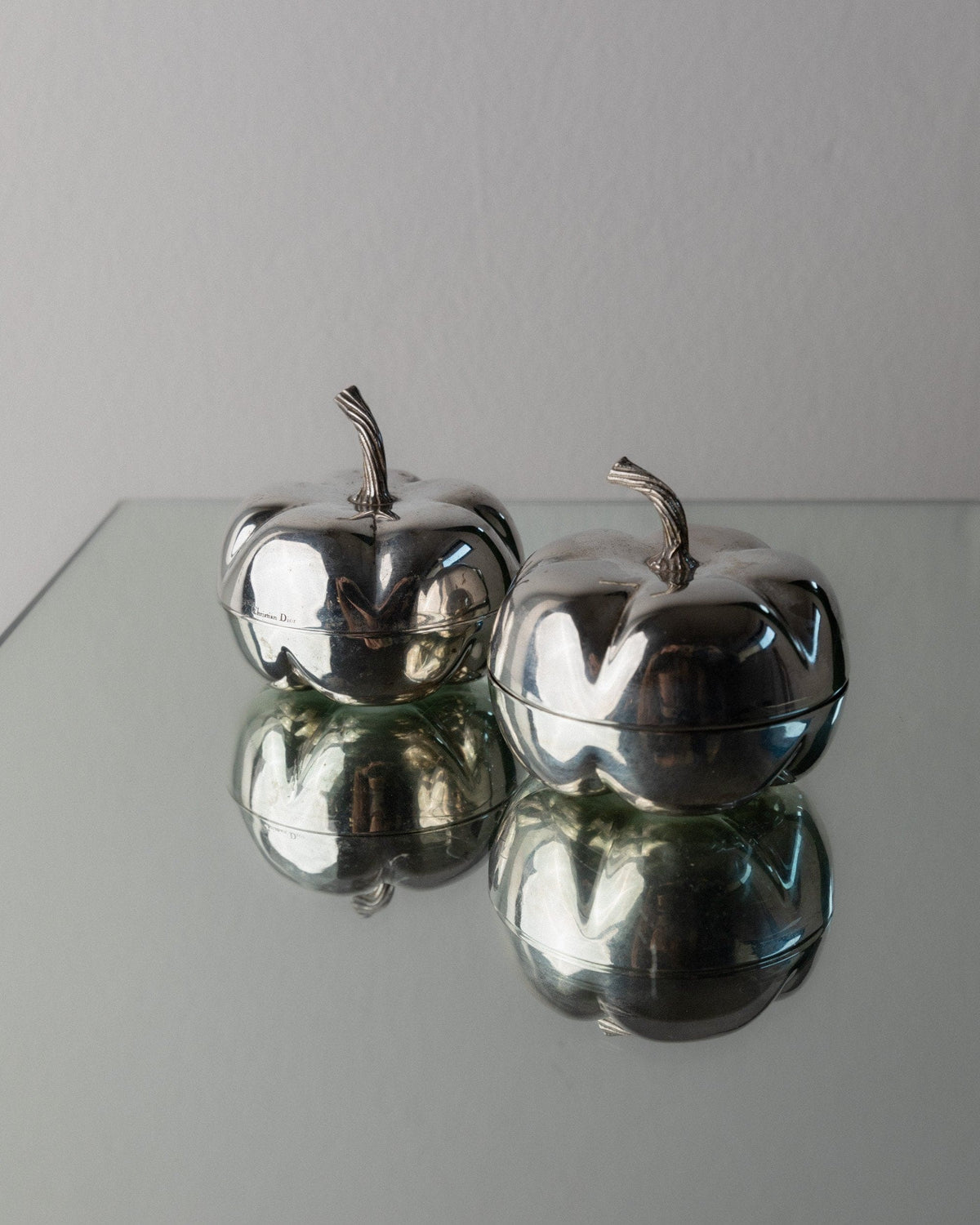 Vintage pumpkin set silver plated by Christian Dior 1970s design set of 2