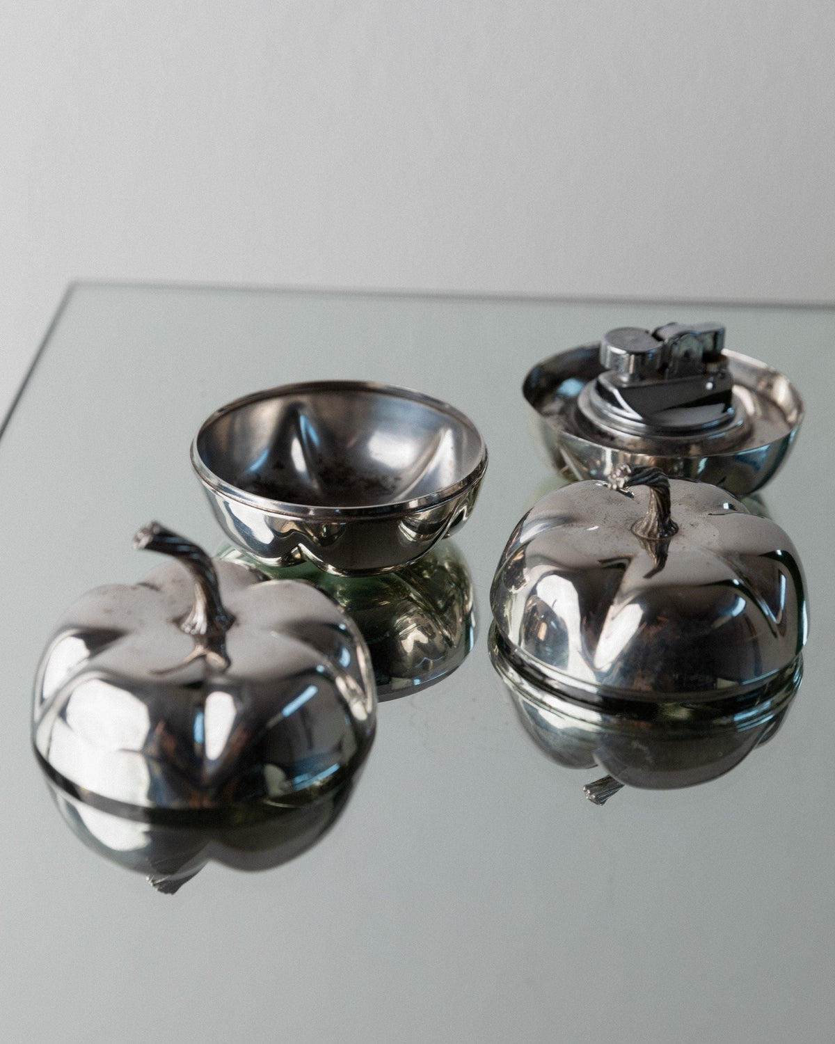 Vintage pumpkin set silver plated by Christian Dior 1970s design set of 2