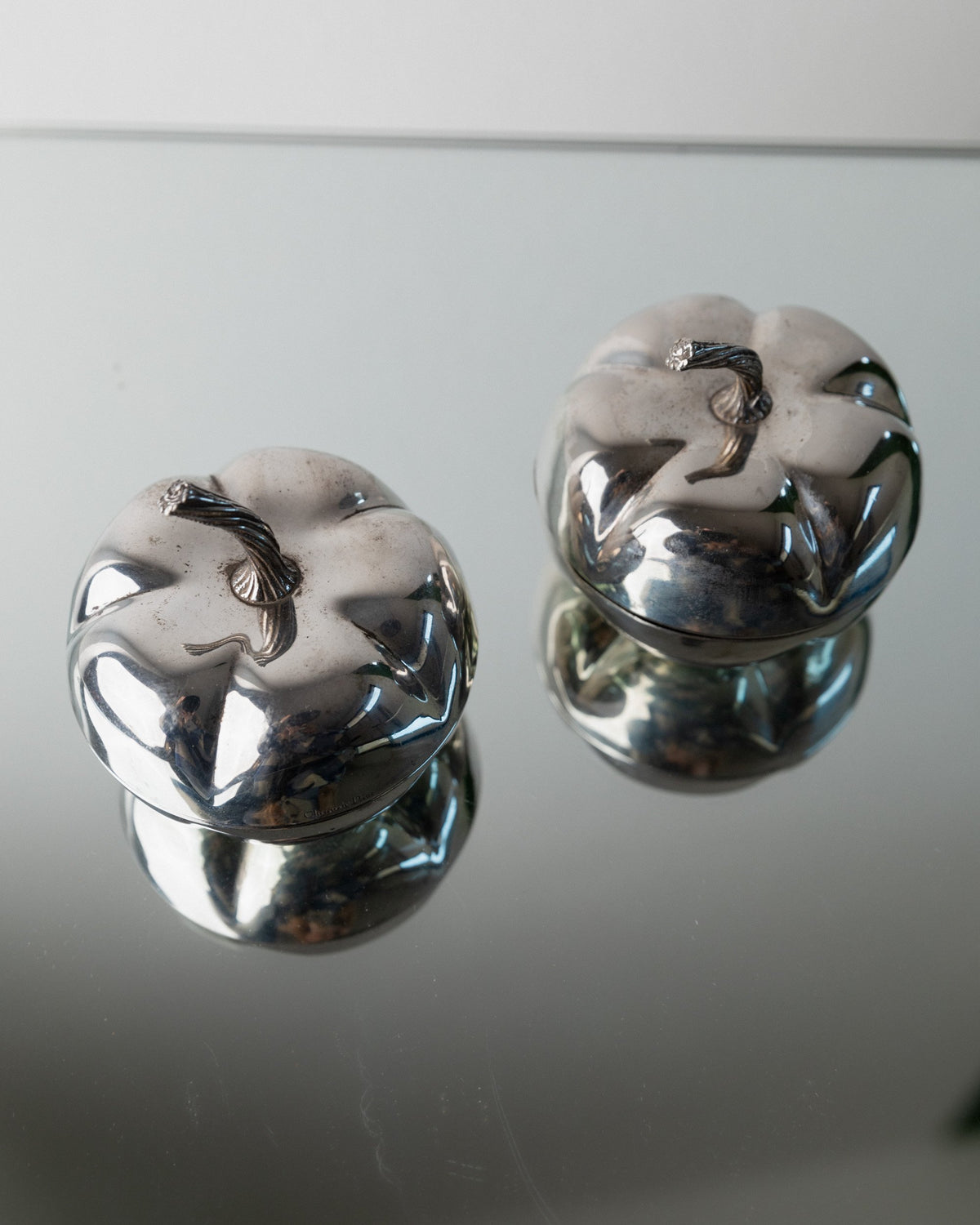Vintage pumpkin set silver plated by Christian Dior 1970s design set of 2