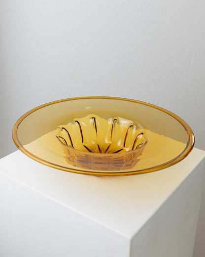 Bol vintage en verre de Murano côtelé ambré Italie années 1920