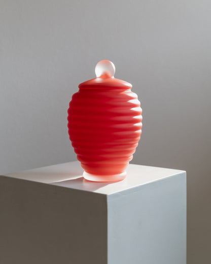Vintage vase Murano glass fluted coral Italy 1980s