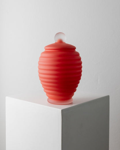 Vintage vase Murano glass fluted coral Italy 1980s