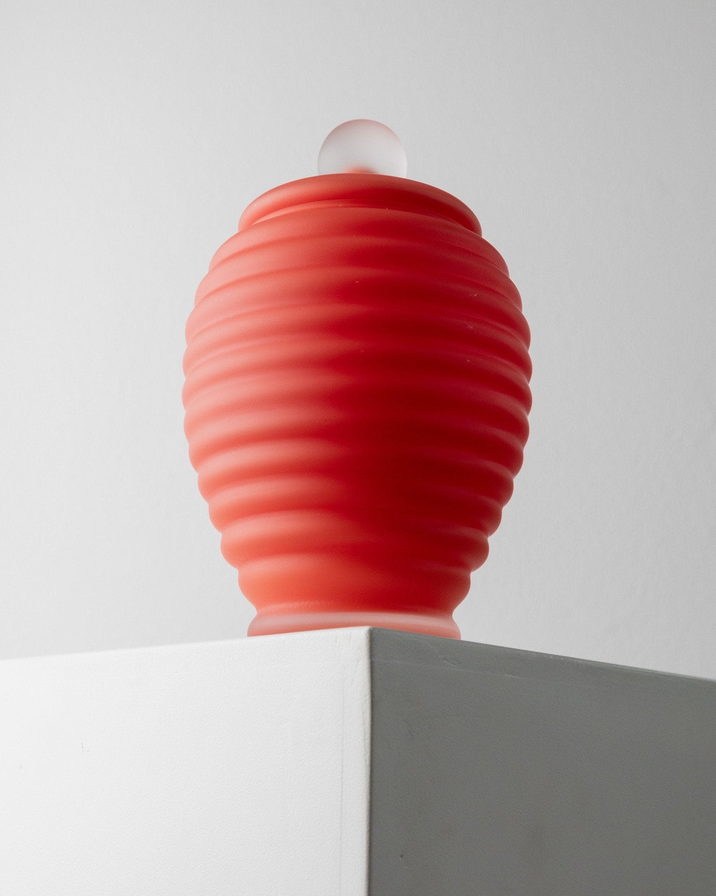 Vintage vase Murano glass fluted coral Italy 1980s