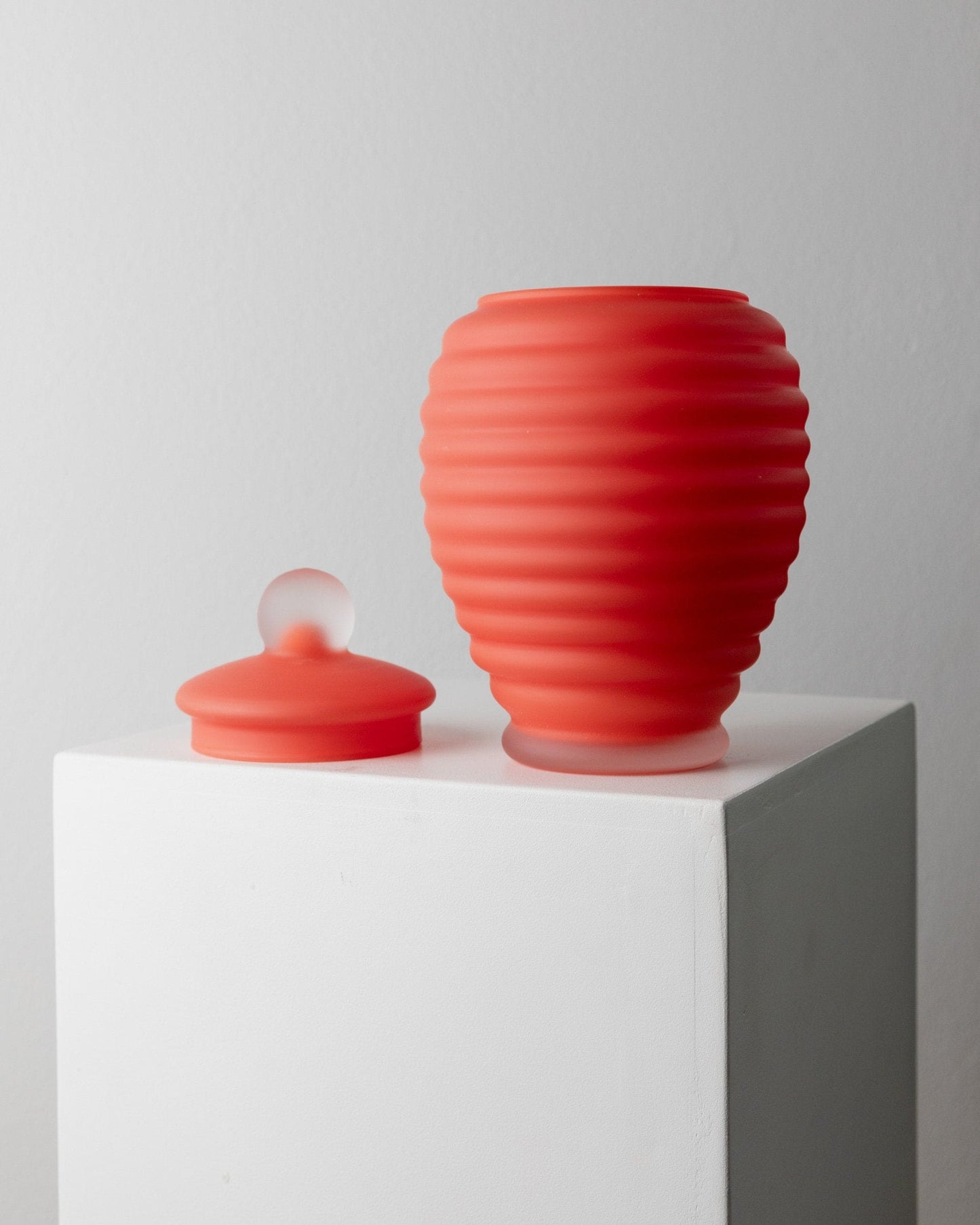 Vintage vase Murano glass fluted coral Italy 1980s