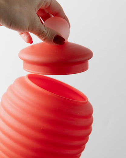 Vintage vase Murano glass fluted coral Italy 1980s