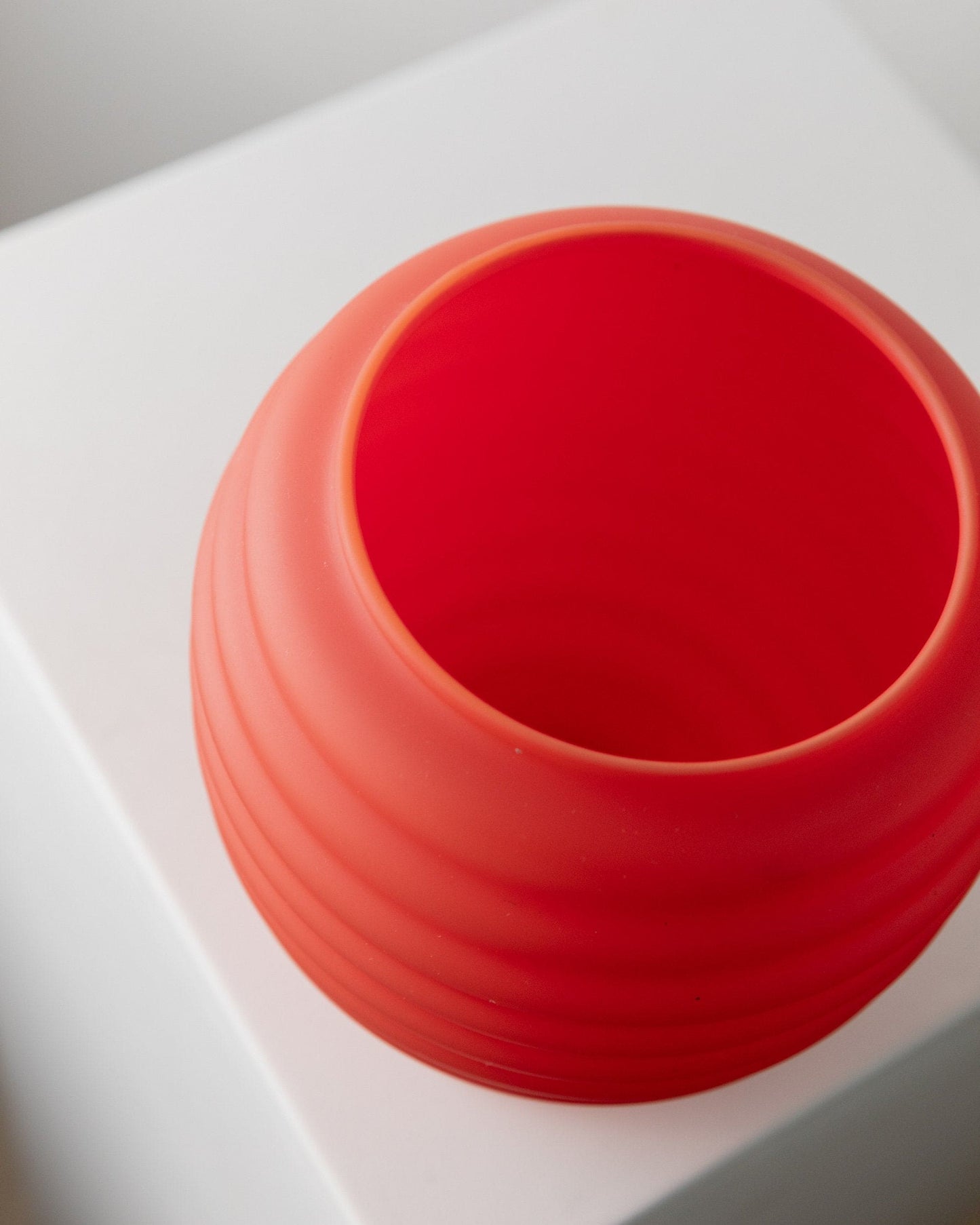 Vintage vase Murano glass fluted coral Italy 1980s