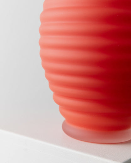 Vintage vase Murano glass fluted coral Italy 1980s