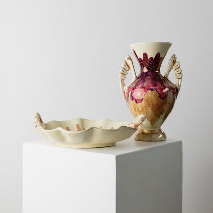 Vase et bol en céramique vintage par CAL pour CAL années 1980 peints à la main