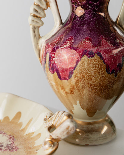 Vase et bol en céramique vintage par CAL pour CAL années 1980 peints à la main