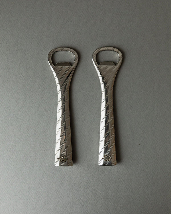 Vintage bottle opener silver plated Italy 60s striped relief set of 2