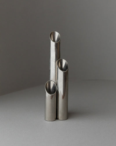 Vintage Kerzenhalter Edelstahl brutalistisches Design Italien 1970er
