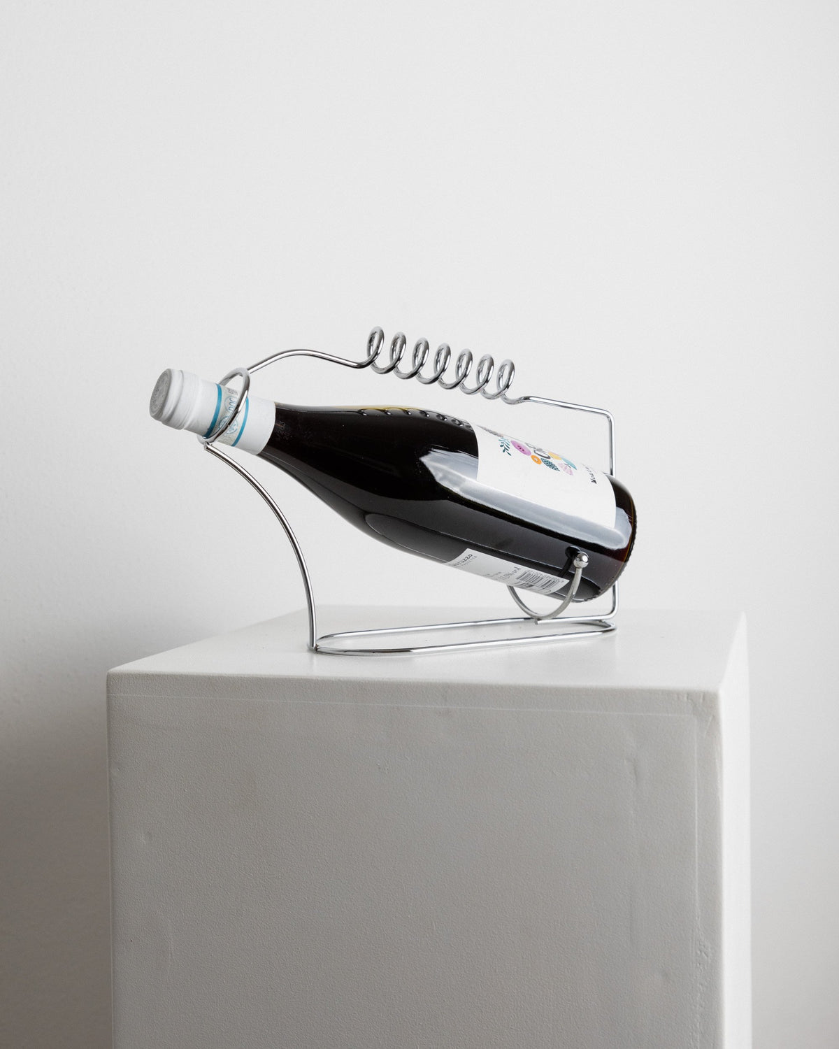 Vintage Bottle Holder Stainless Steel Spiral Space Age Design Italy 1980s