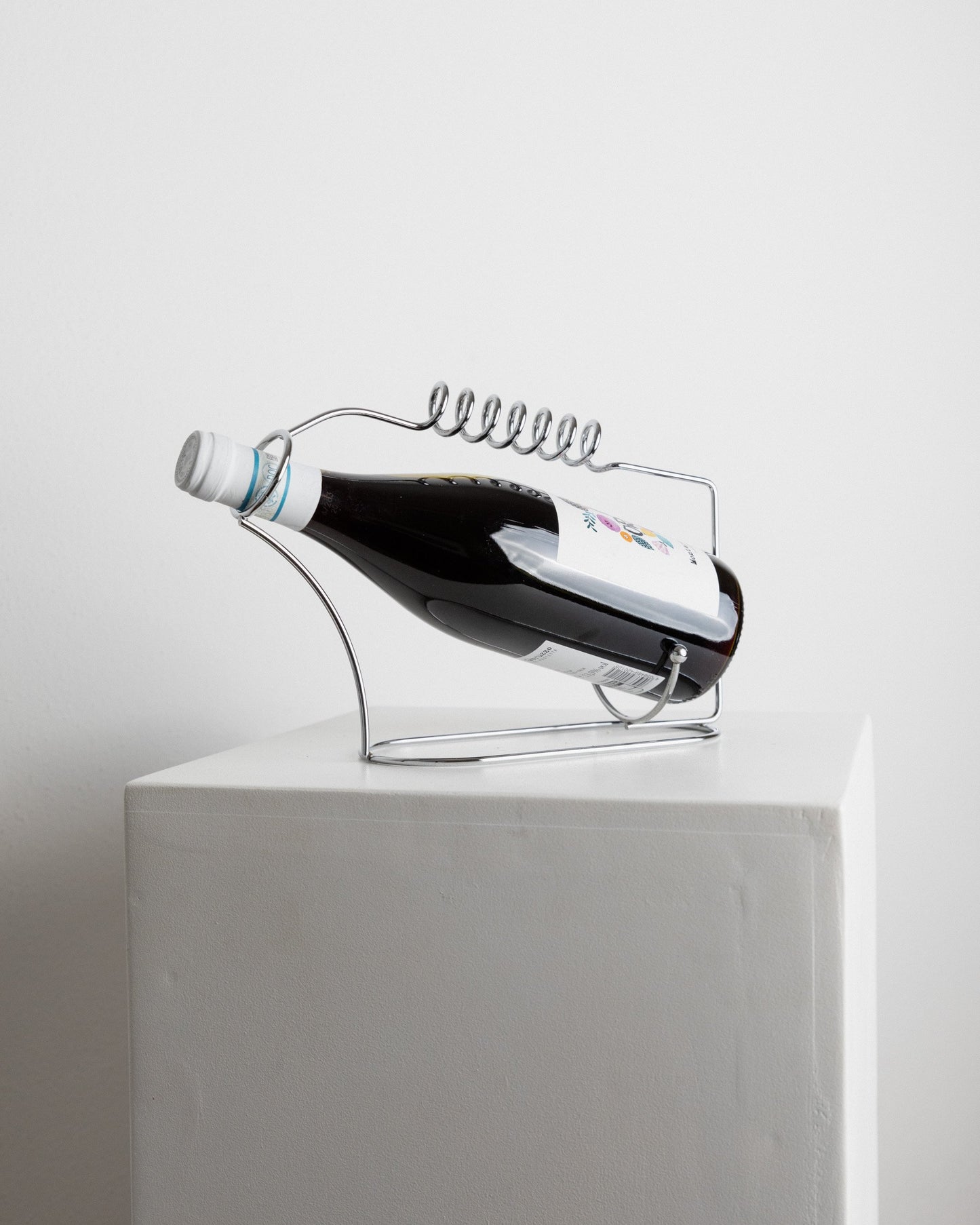 Vintage Flaschenhalter Edelstahl Spirale Raumzeitalter Design Italien 1980er