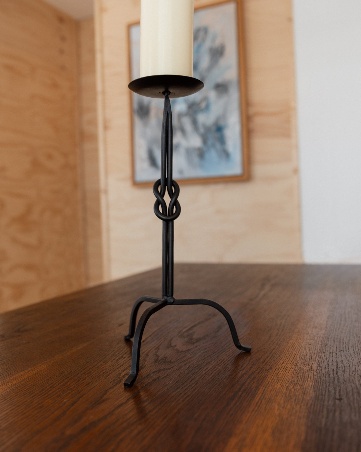 Vintage Kerzenhalter handgeschmiedetes Eisen brutalistischer Stil Knoten Detail 1970er
