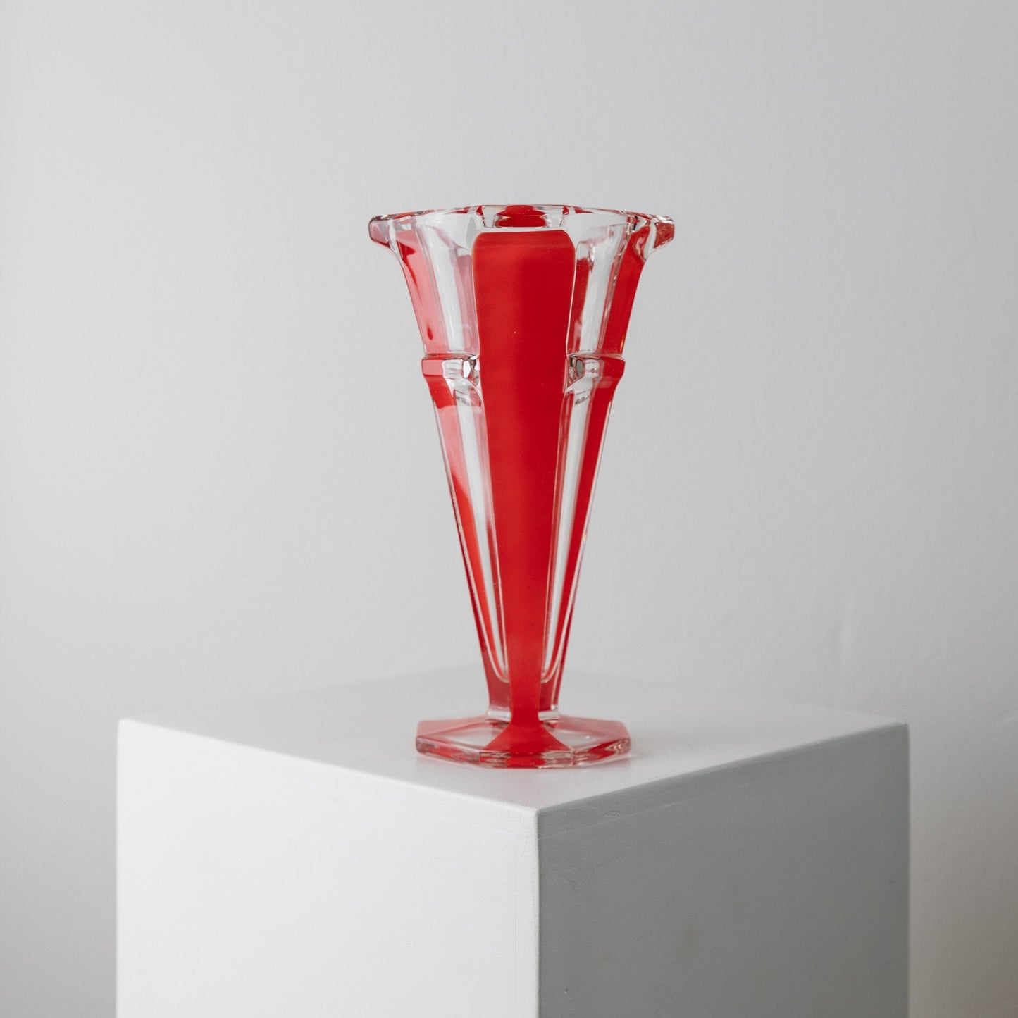 Vase Vintage en Verre de Murano Rayé Rouge Art Déco Italie Années 1970