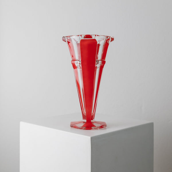 Vintage Vase Murano Glas rot gestreift Art Deco Italien 1970er