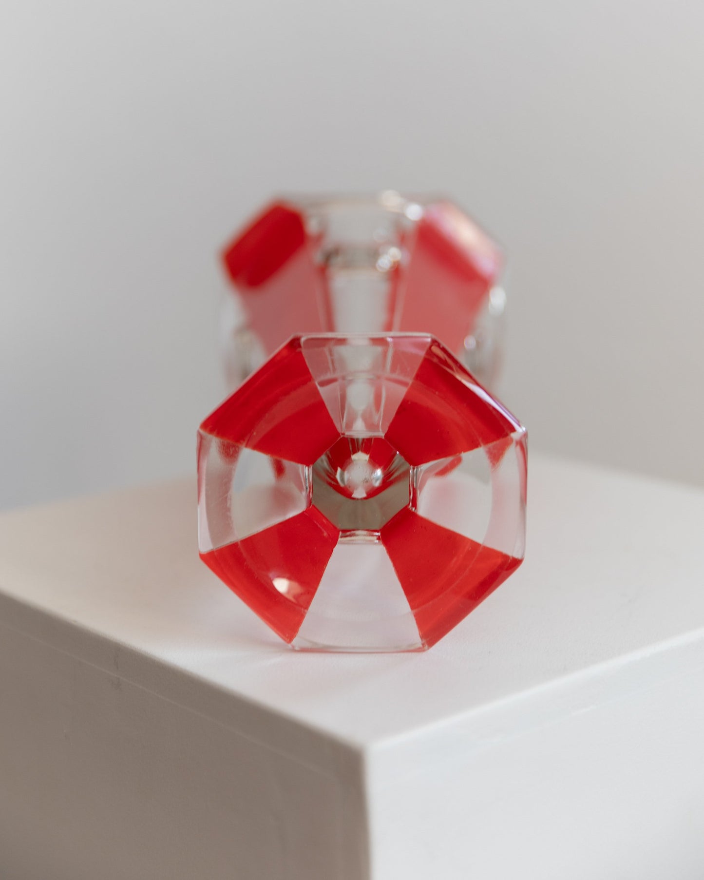 Vase Vintage en Verre de Murano Rayé Rouge Art Déco Italie Années 1970