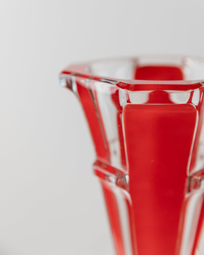 Vase Vintage en Verre de Murano Rayé Rouge Art Déco Italie Années 1970