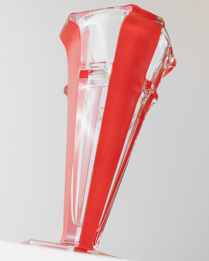 Vase Vintage en Verre de Murano Rayé Rouge Art Déco Italie Années 1970