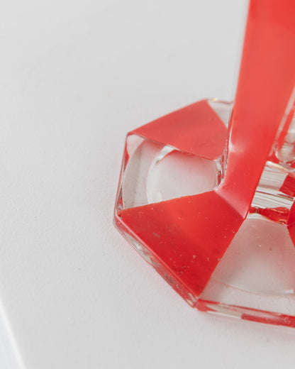 Vase Vintage en Verre de Murano Rayé Rouge Art Déco Italie Années 1970