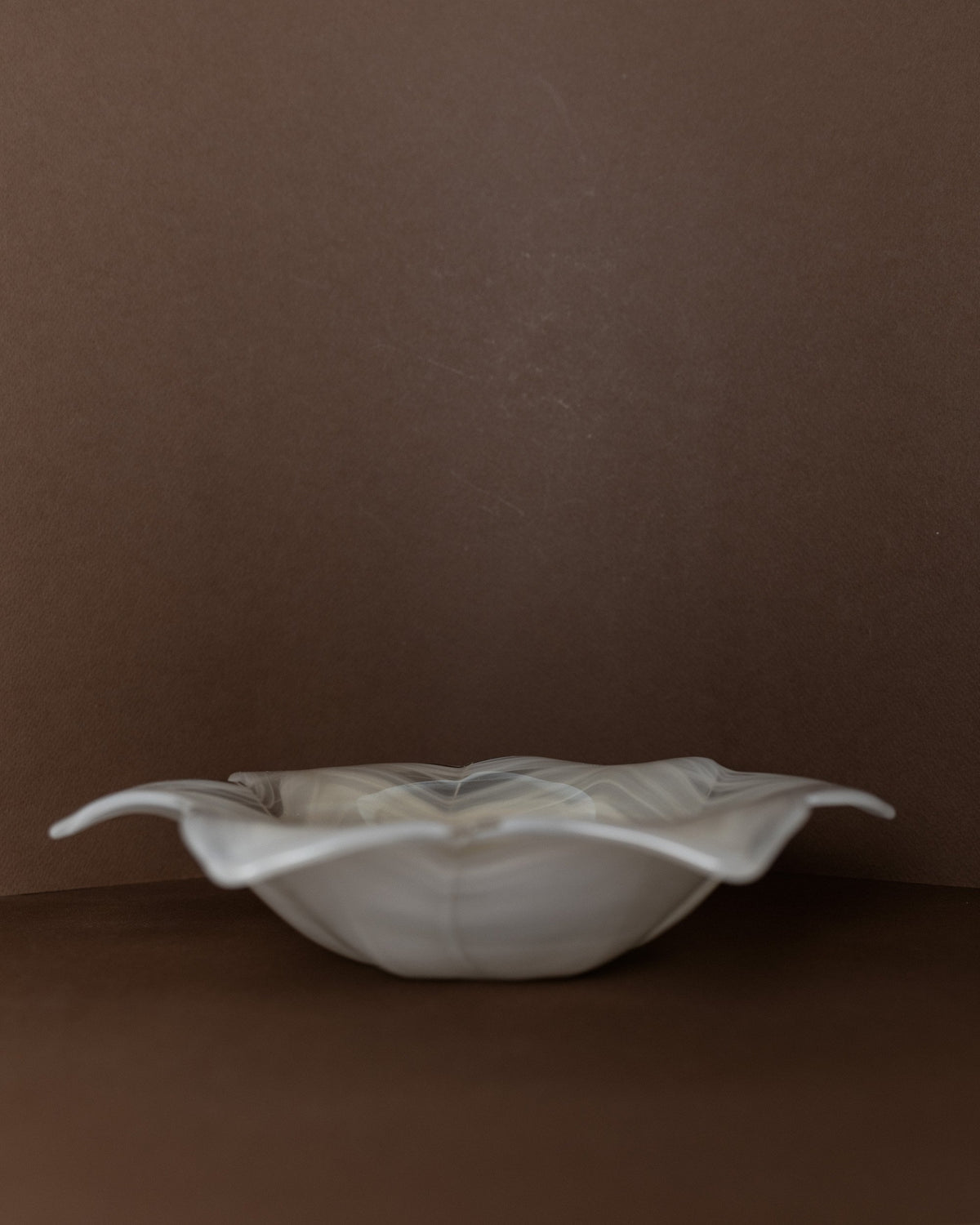 Vintage Bowl Murano Glass Flower Shape White Transparent Mid Century Italy 80s