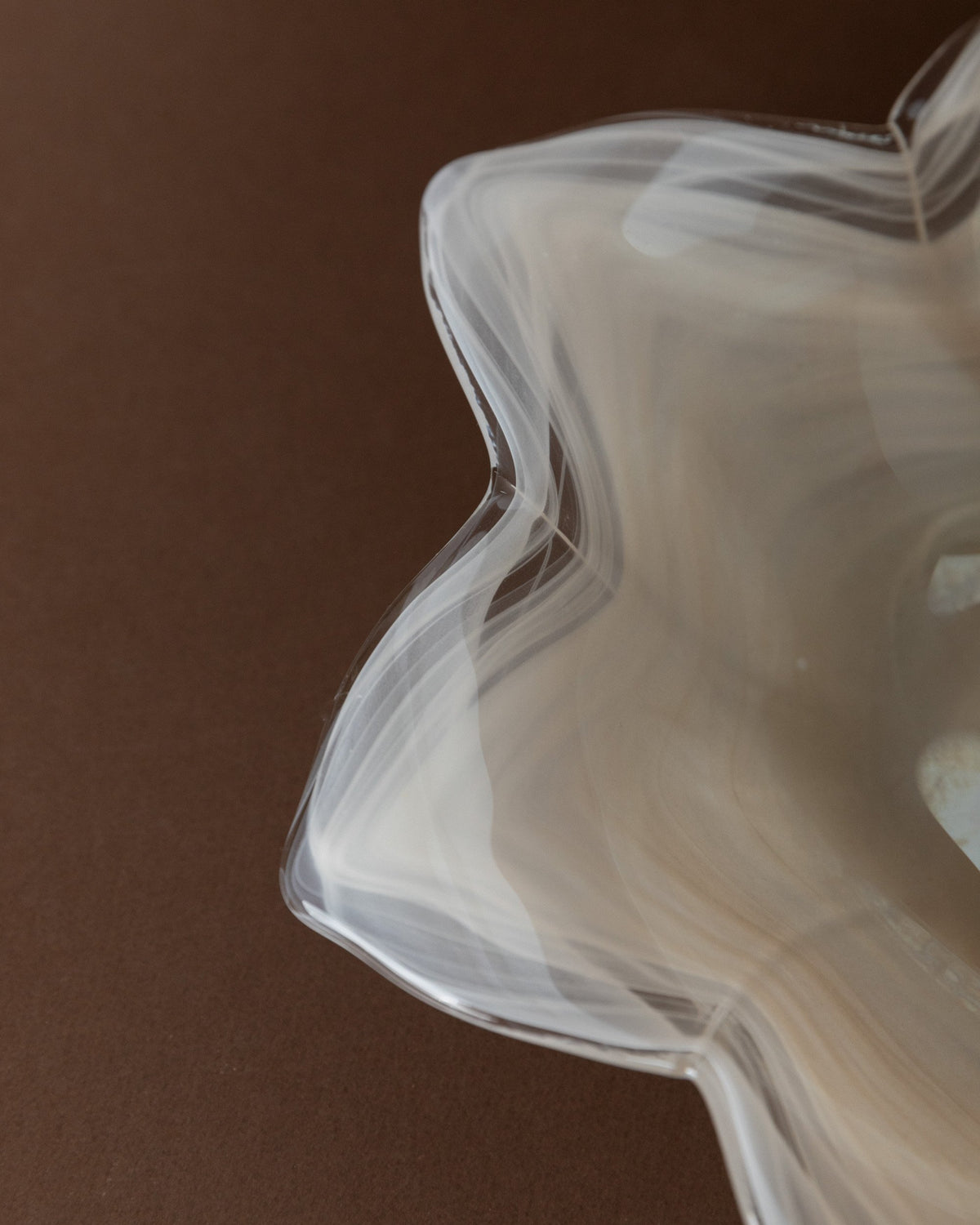 Vintage Bowl Murano Glass Flower Shape White Transparent Mid Century Italy 80s