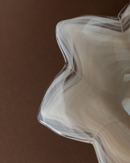 Bol Vintage en Verre de Murano en Forme de Fleur Blanc Transparent Milieu du Siècle Italie Années 80