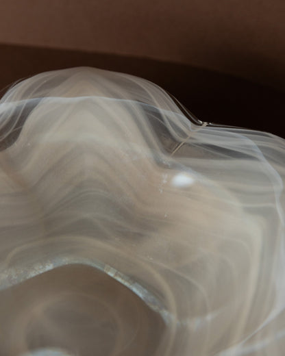 Bol Vintage en Verre de Murano en Forme de Fleur Blanc Transparent Milieu du Siècle Italie Années 80