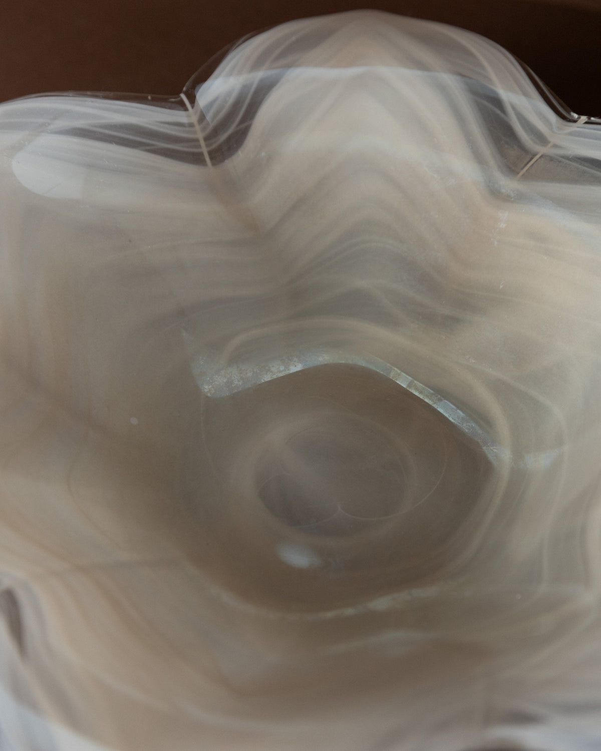 Vintage Bowl Murano Glass Flower Shape White Transparent Mid Century Italy 80s