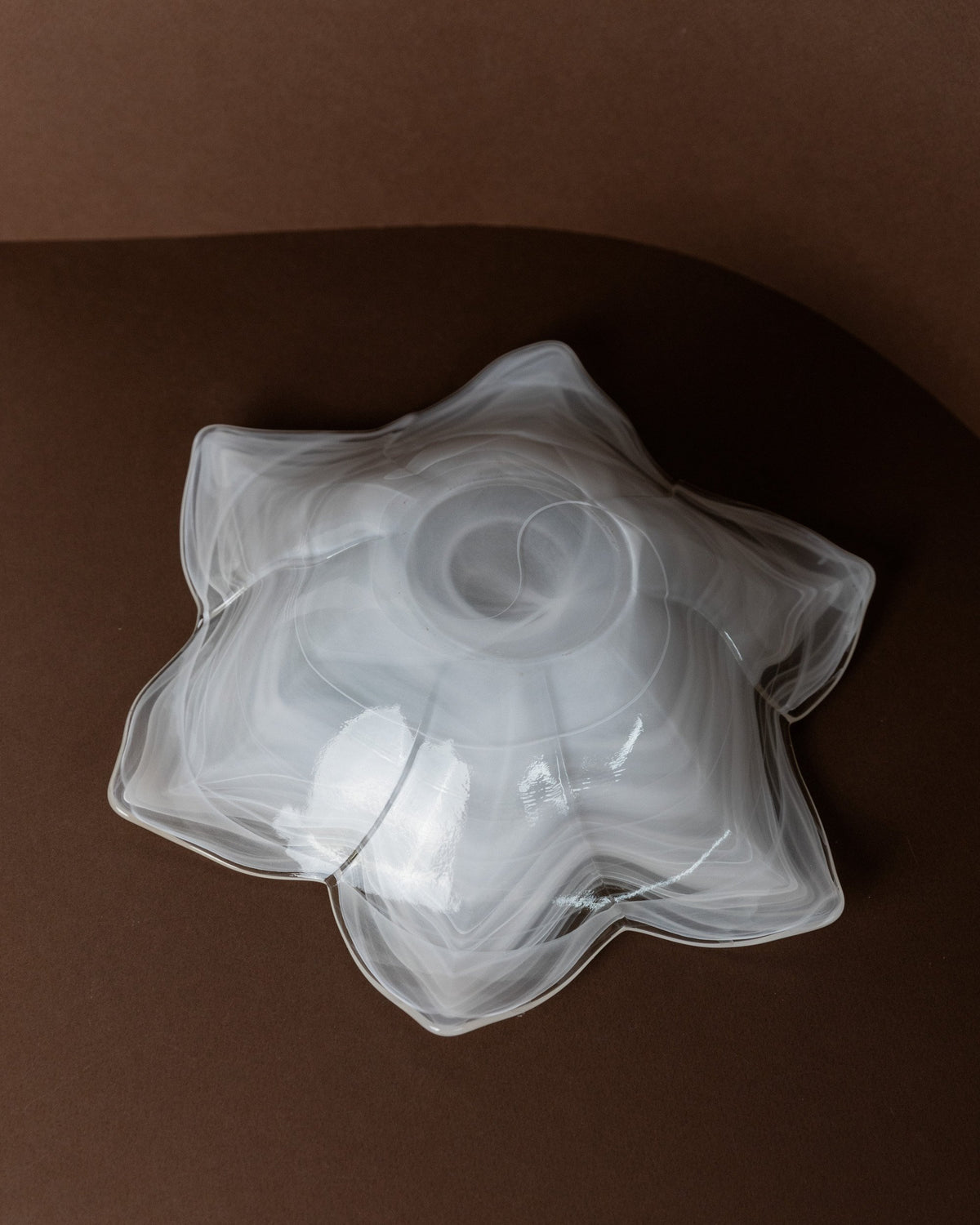 Vintage Bowl Murano Glass Flower Shape White Transparent Mid Century Italy 80s