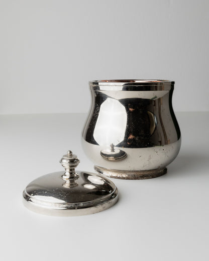 Vintage Eiseimer versilbert mit Deckel Glas Italien 60er Tischdeko Geschenk edel