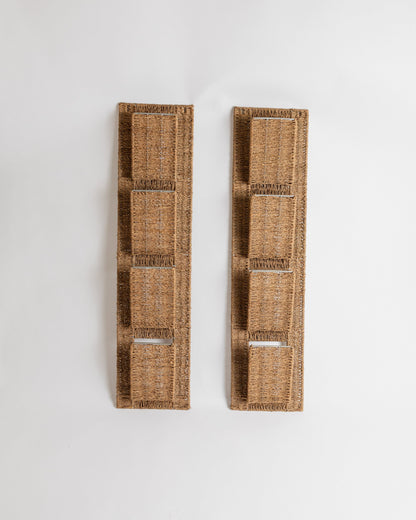 Vintage Magazinständer Rattan Mid Century Design Italien 1980er Set von 2 Beige Braun