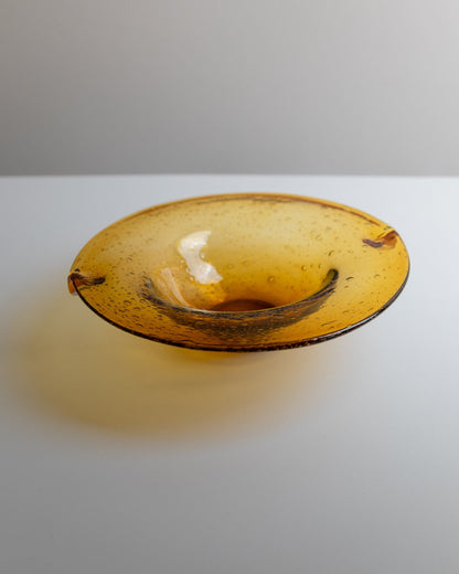 Vintage Schale Murano Glas groß bernsteinfarben mit Blasen Mid Century Design 1970er
