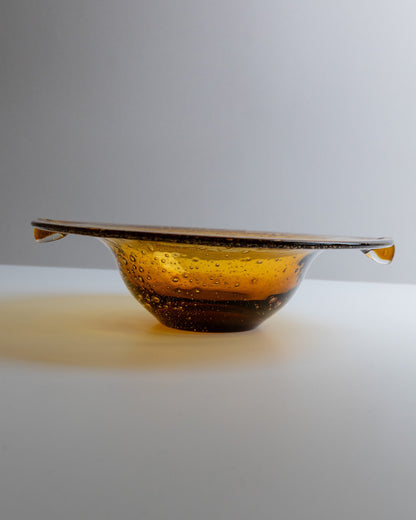 Vintage Schale Murano Glas groß bernsteinfarben mit Blasen Mid Century Design 1970er
