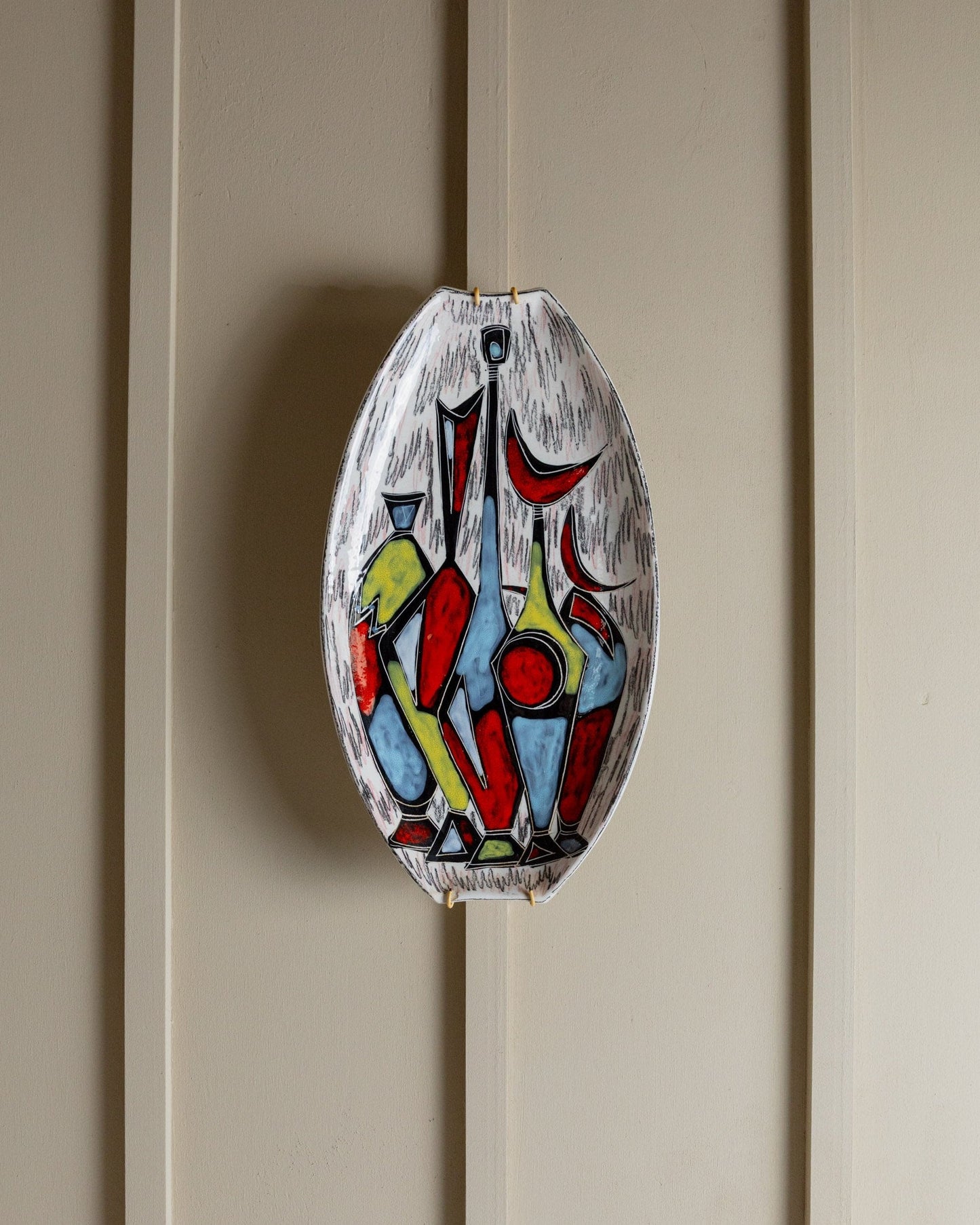 Assiette murale vintage en céramique motif abstrait coloré Design Mid Century Italie années 1970