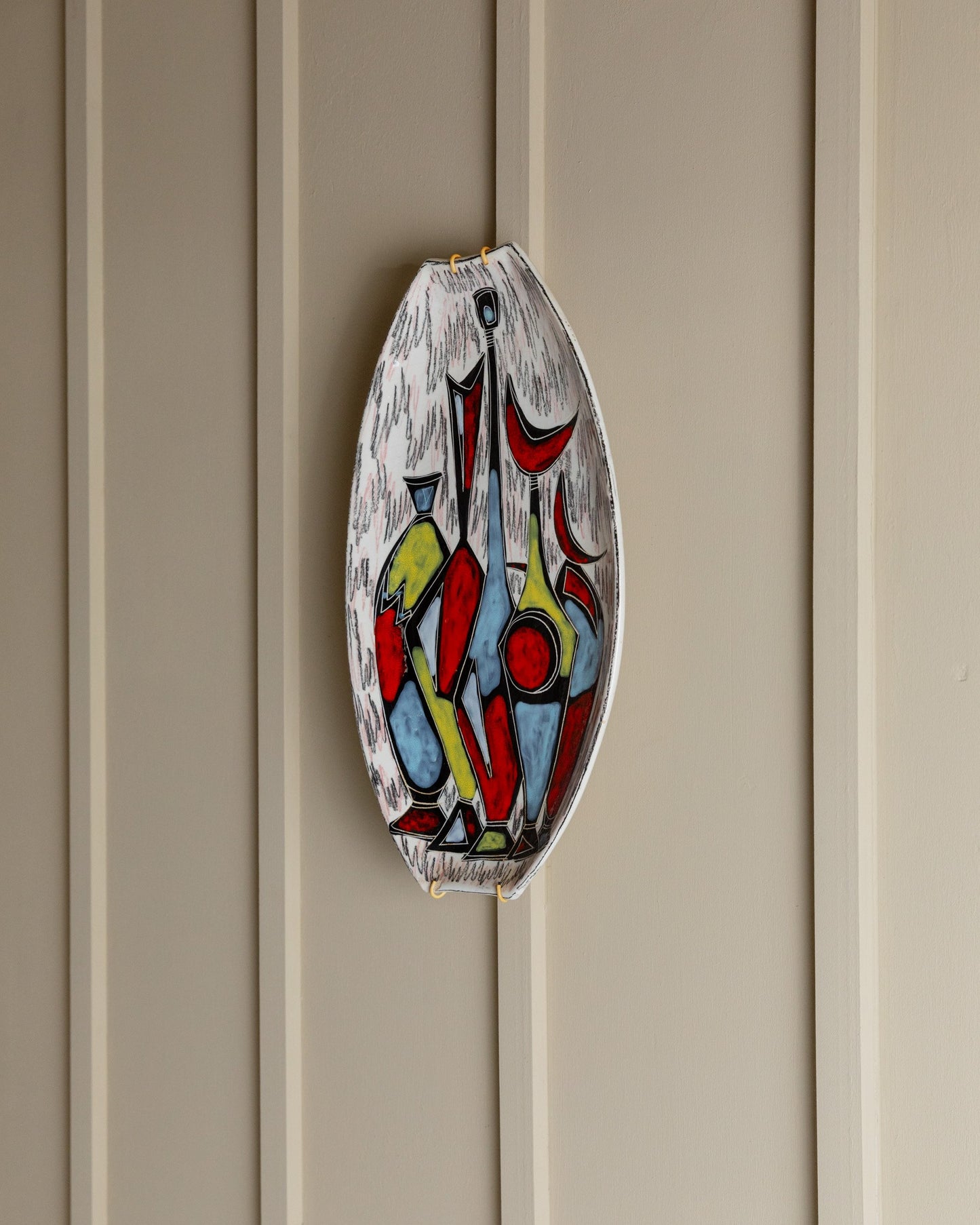 Assiette murale vintage en céramique motif abstrait coloré Design Mid Century Italie années 1970