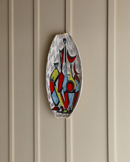 Assiette murale vintage en céramique motif abstrait coloré Design Mid Century Italie années 1970