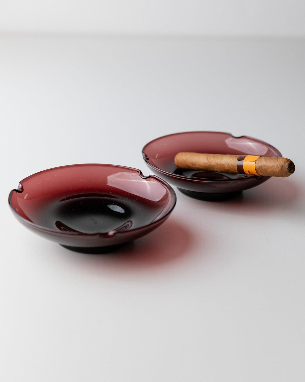 Vintage Ashtray Murano Glass Blackberry Dark Red Mid-Century Set of 2