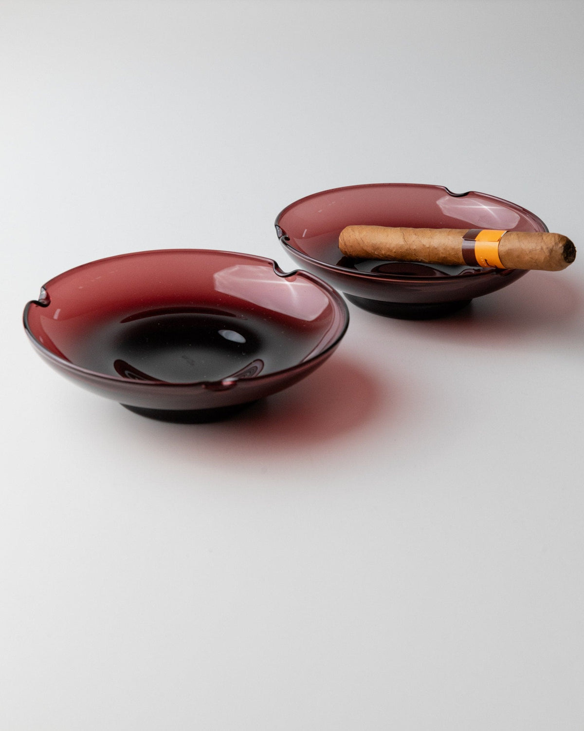 Vintage Ashtray Murano Glass Blackberry Dark Red Mid-Century Set of 2
