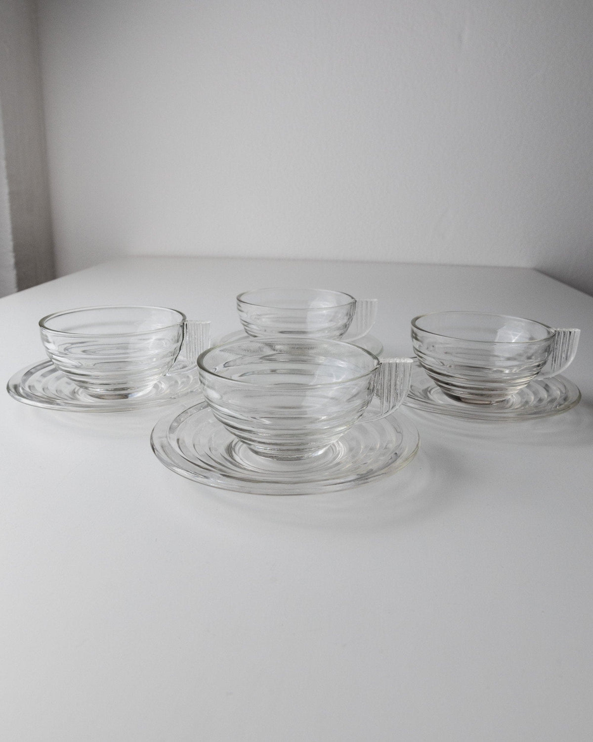 Vintage tea cup glass Italy 60s Art Deco transparent set of 4