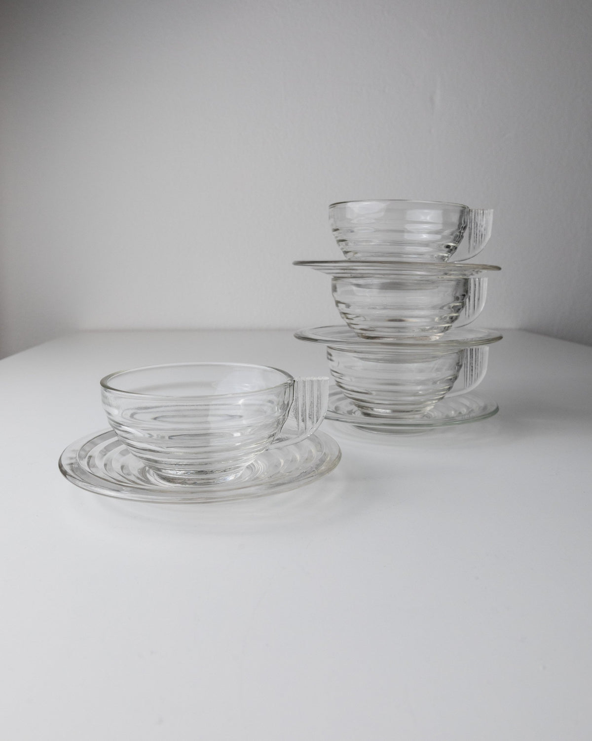 Vintage tea cup glass Italy 60s Art Deco transparent set of 4