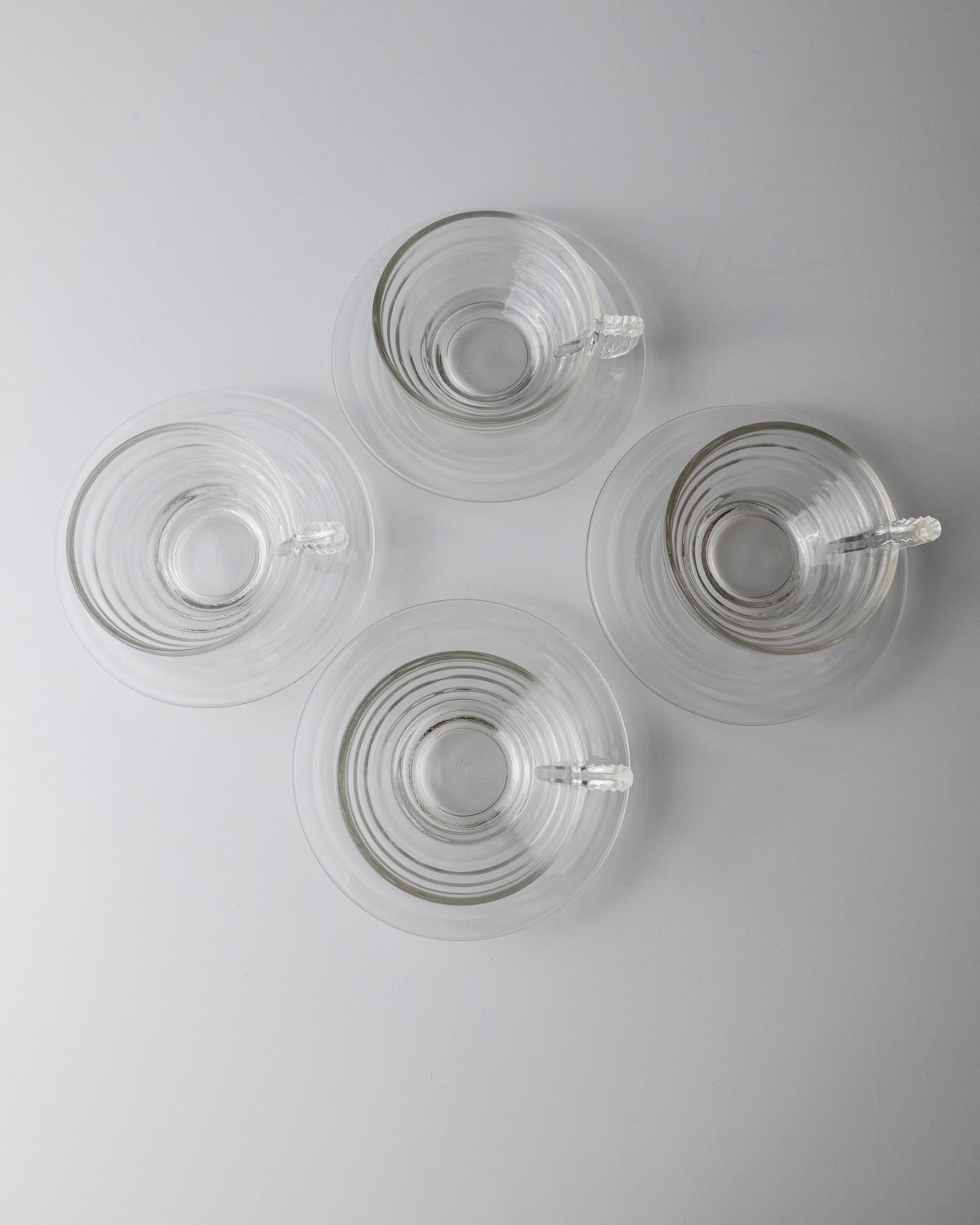 Vintage tea cup glass Italy 60s Art Deco transparent set of 4