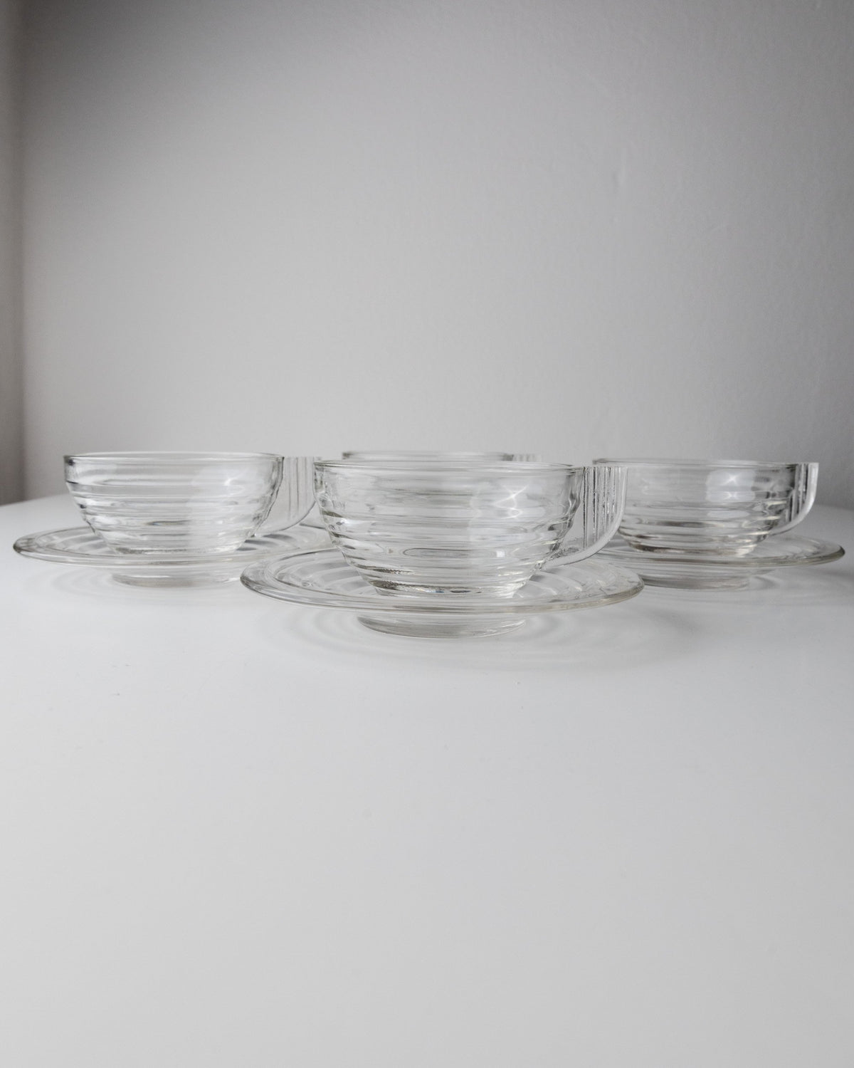 Vintage tea cup glass Italy 60s Art Deco transparent set of 4