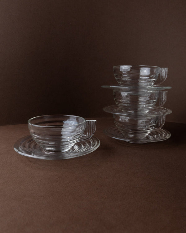 Vintage tea cup glass Italy 60s Art Deco transparent set of 4