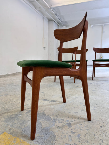 Vintage Polsterstuhl Set von 4 von Schiønning und Elgaard für Randers Møbelfabrik grün Teak