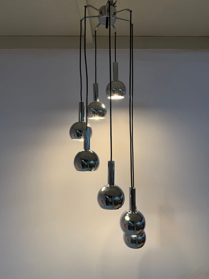 Vintage Kaskadenlampe 7-flammig Chrom von Richard Essig