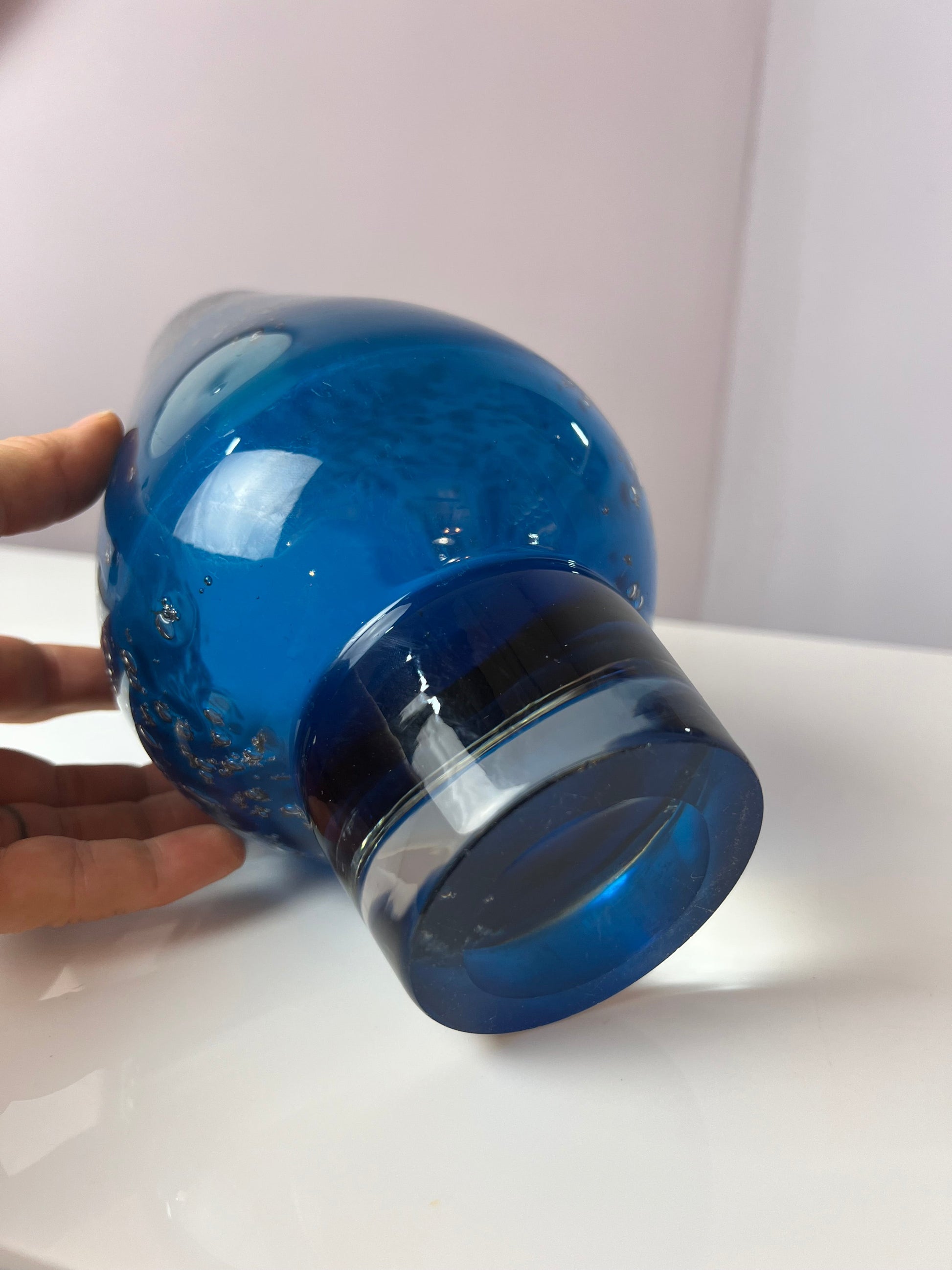 Vintage Vase blau Glas von Heinrich Löffelhardt für Schott Zwiesel
