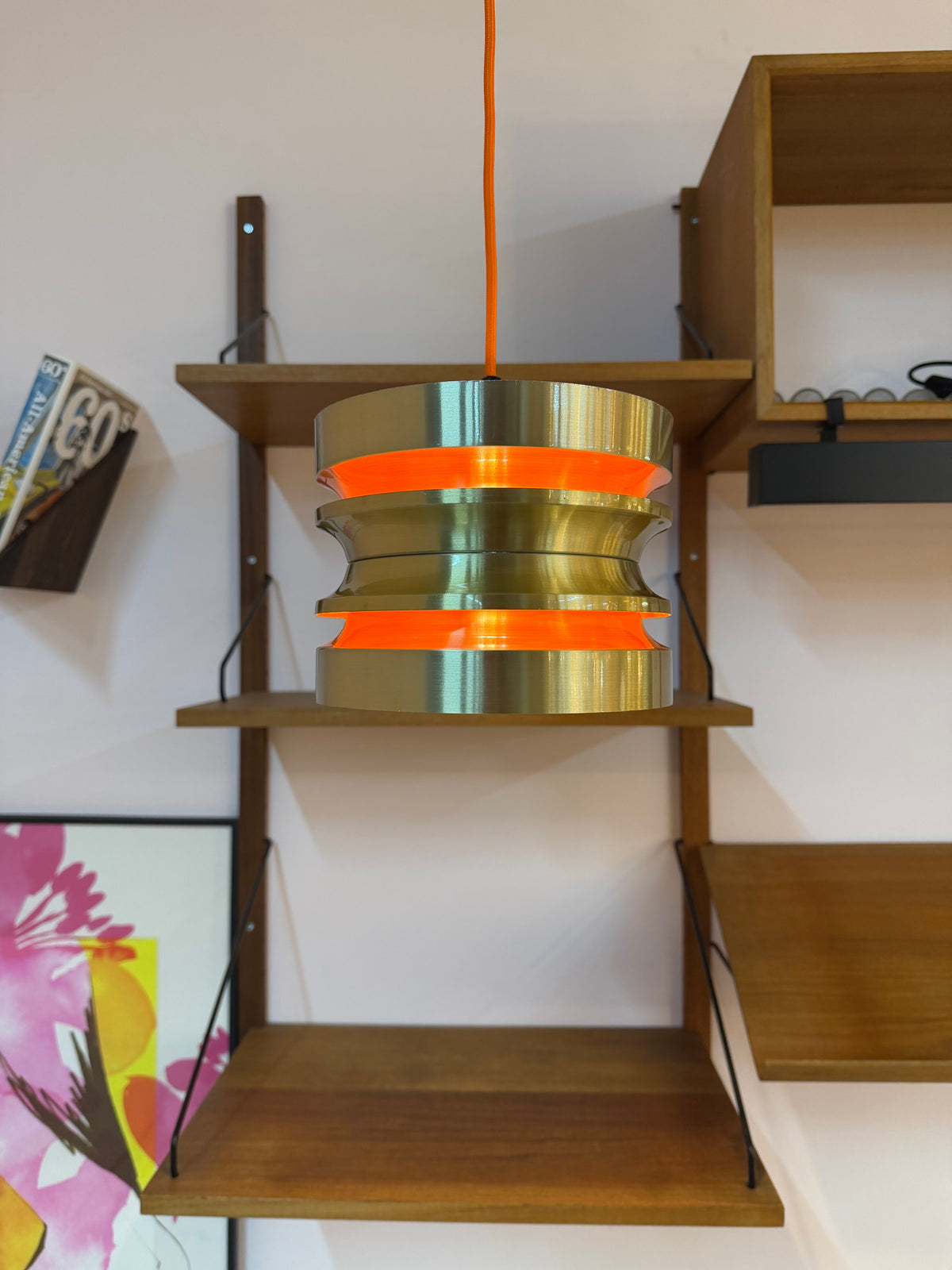 Vintage Hängelampe von Carl Thore, Gold Orange